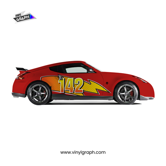 Racing Number & Lightning Bolt Decal – Custom Car Graphic Design by VinylGraph