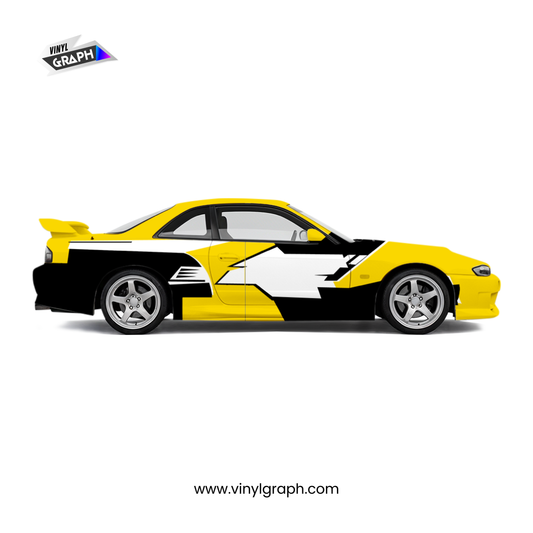 Nissan Sports Side Decal Kit – Yellow, Black & White Graphic Wrap Design by VinylGraph